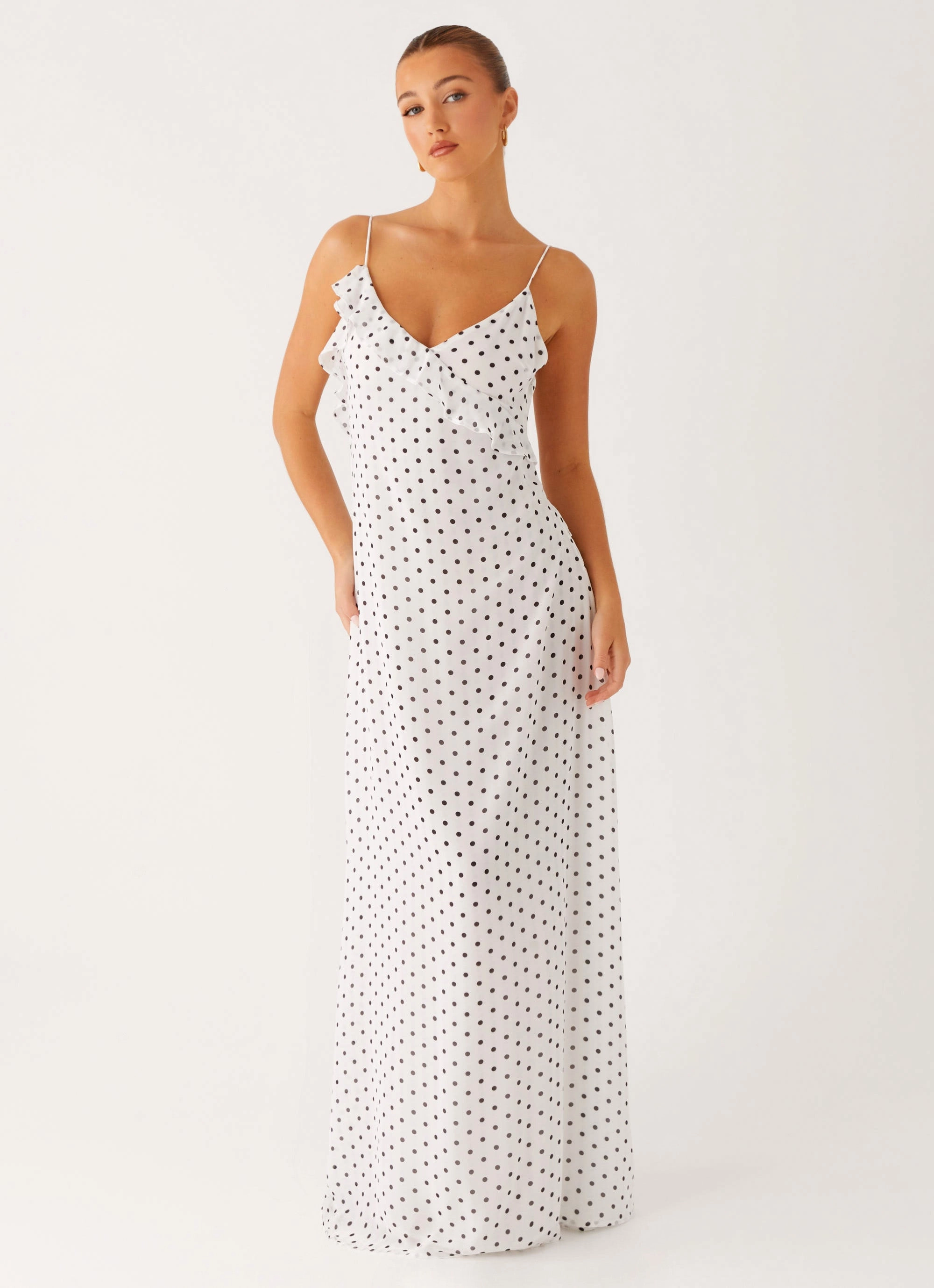 Harri Maxi Dress - White Polka Dot breathable fabric dress