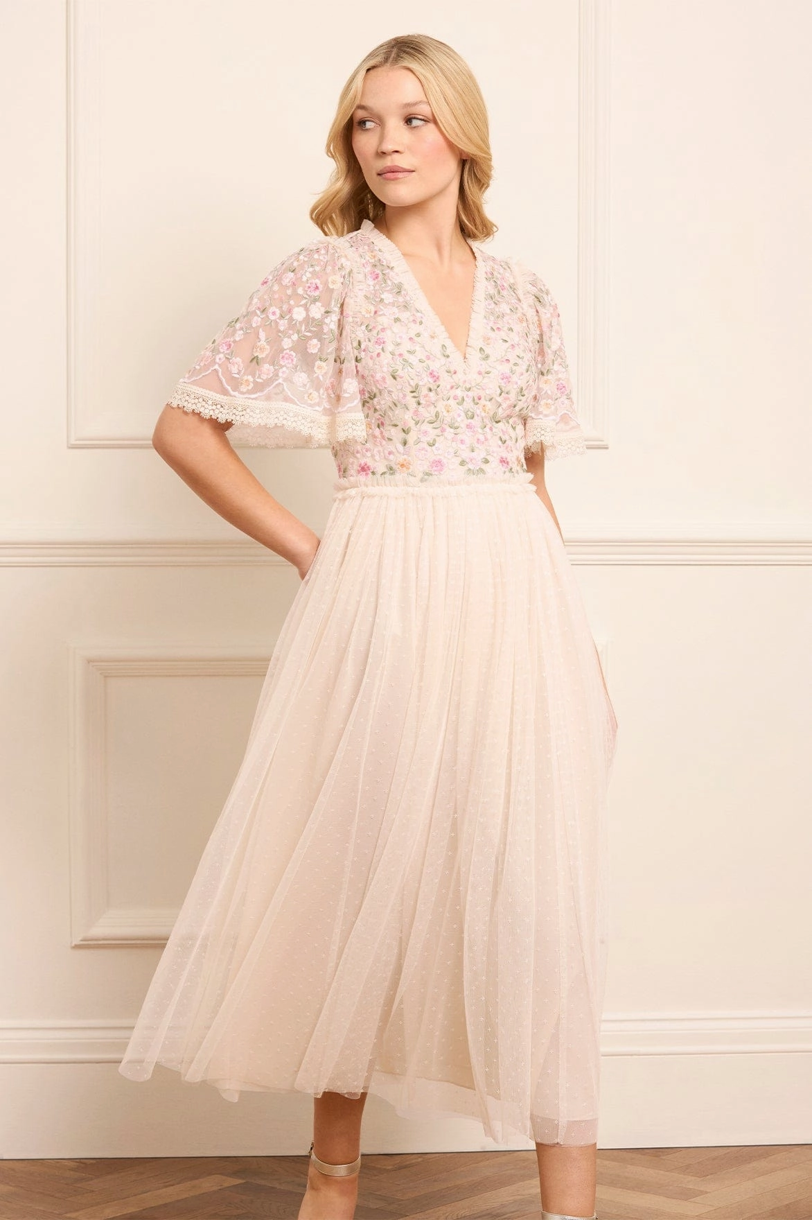 Rosie Lace Bodice Short Sleeve V-Neck Ballerina Dress Love Glow
