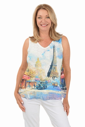 Vintage Paris Eyelet Sleeveless Top CompressionSupportWeave Multi Panel Design