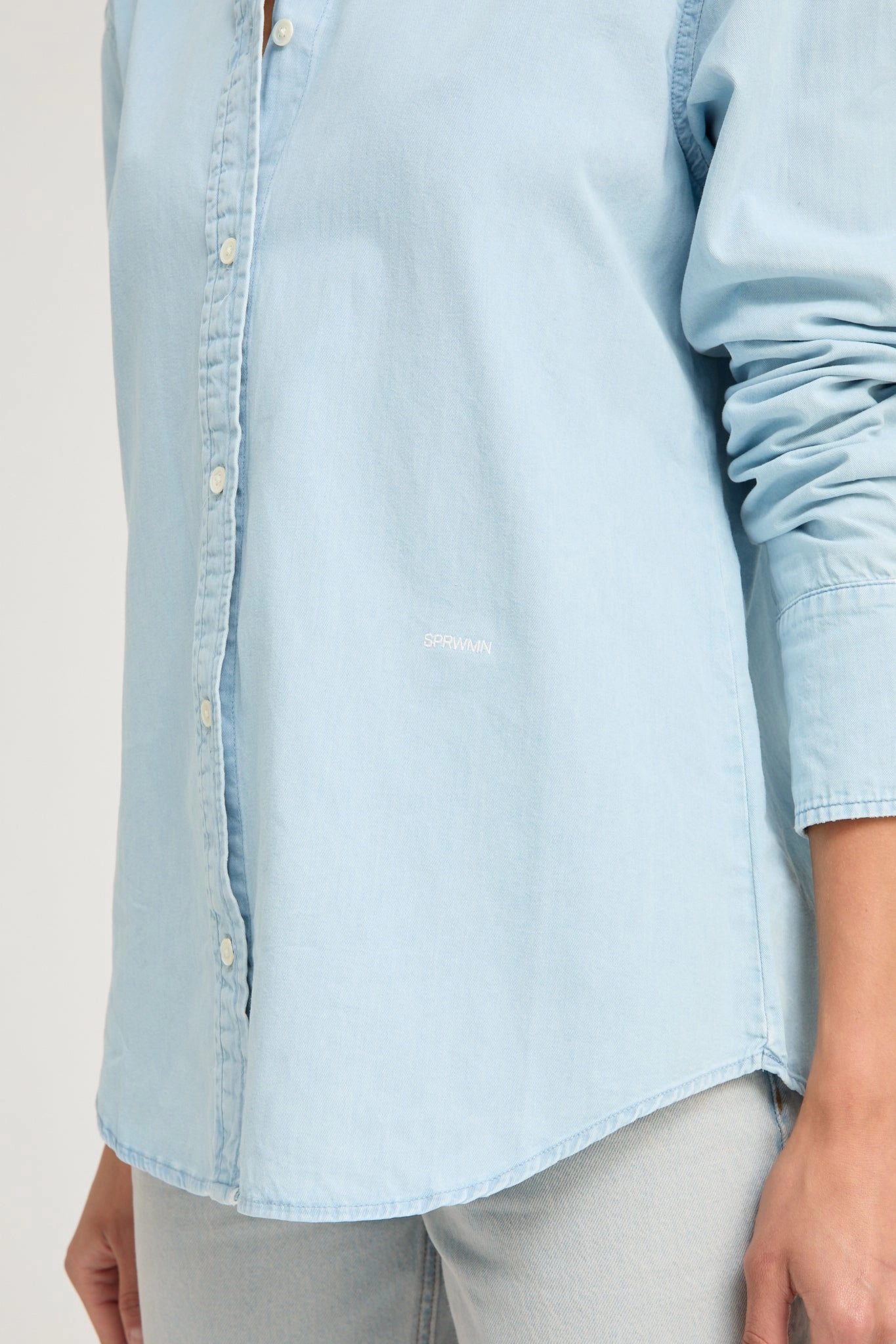 Reflective Safety Trim Drop Shoulder Light Blue Chambray Button Down