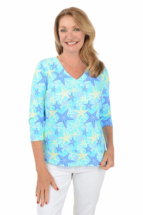 Durable Stitching Starfish Explosion Classic UPF50  V-Neck Top