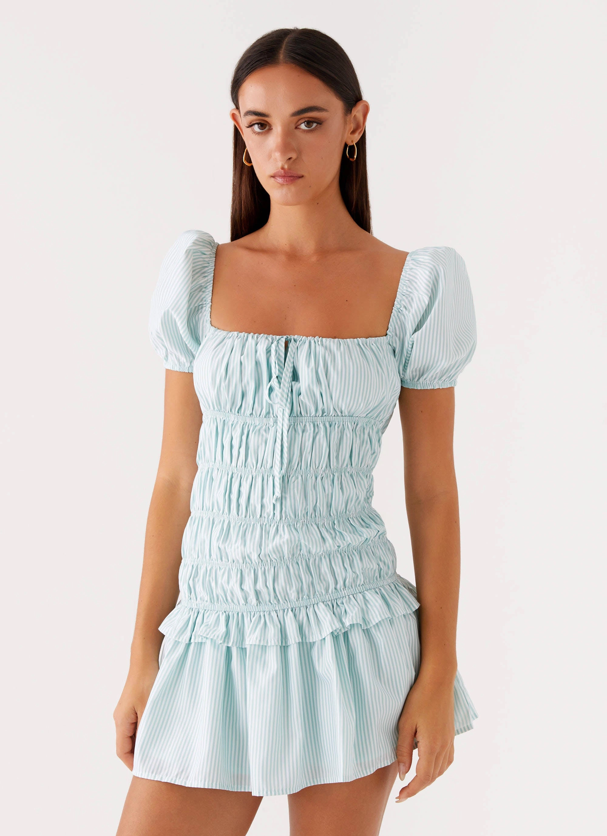 Floating Shape Yolene Mini Dress - Green Gingham