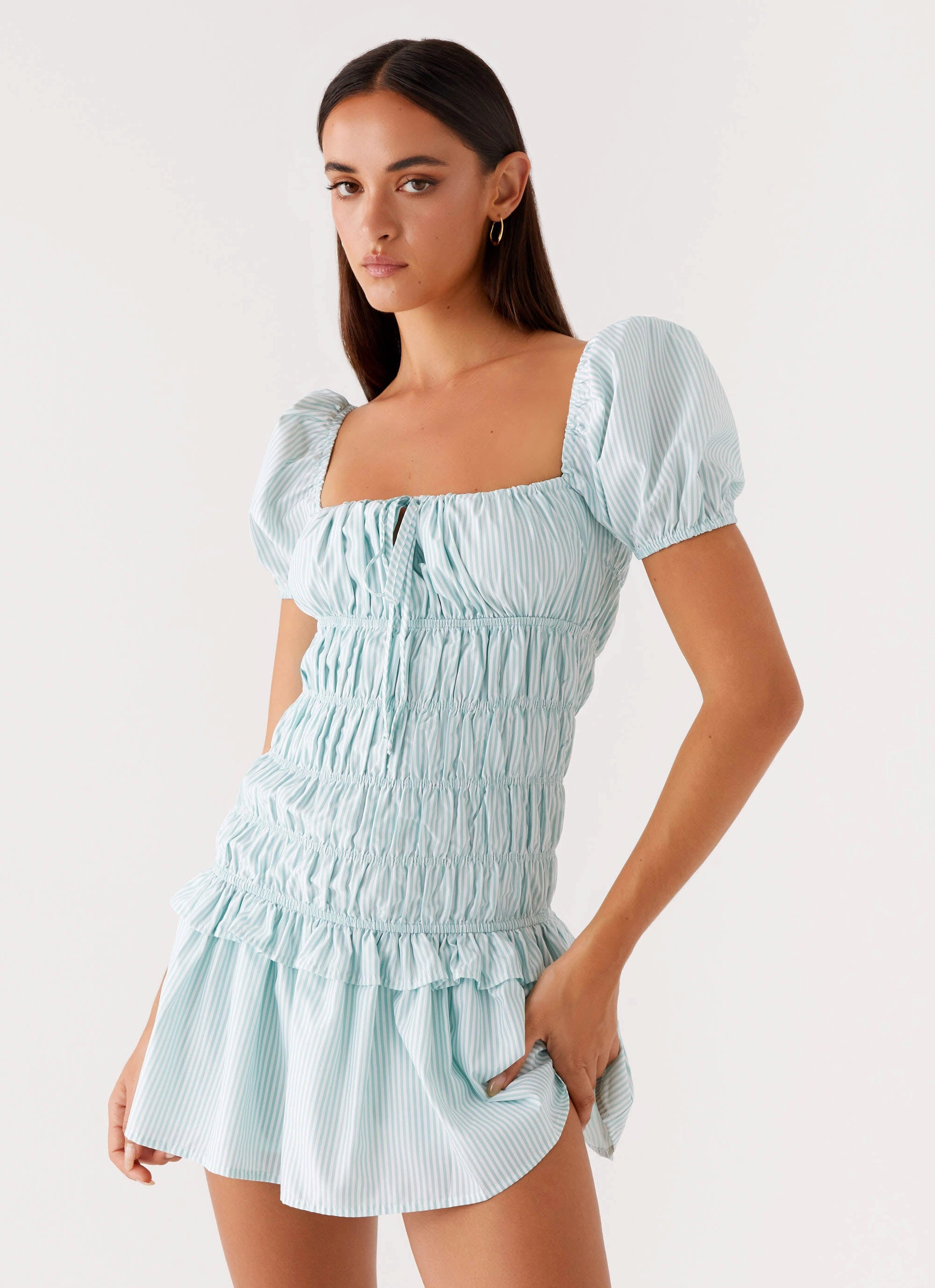 Happy Scent Sister Glow Yolene Mini Dress - Green Gingham