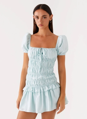 Floating Shape Yolene Mini Dress - Green Gingham