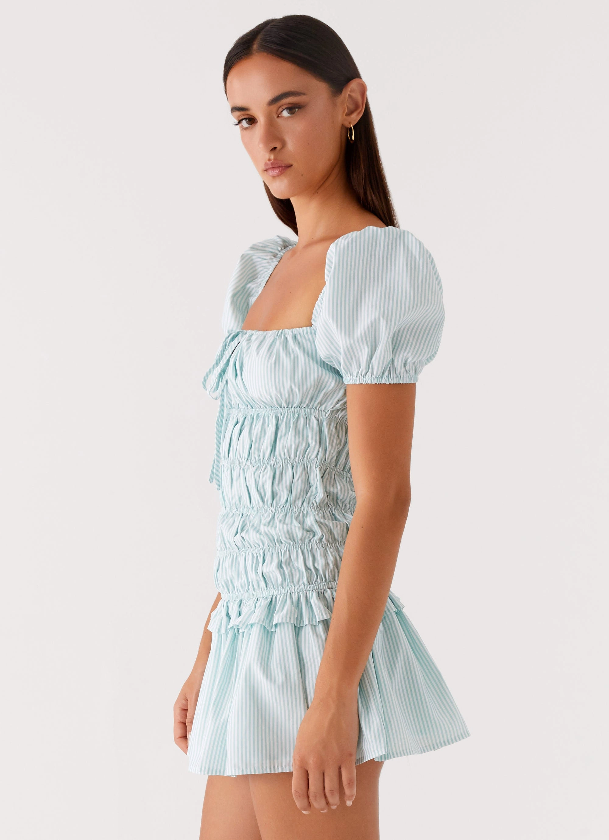 Yolene Mini Dress - Green Gingham Soft Harmony Comfy Fit Wear