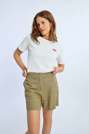Breathable Wear Fit High Waisted Linen Shorts in Khaki