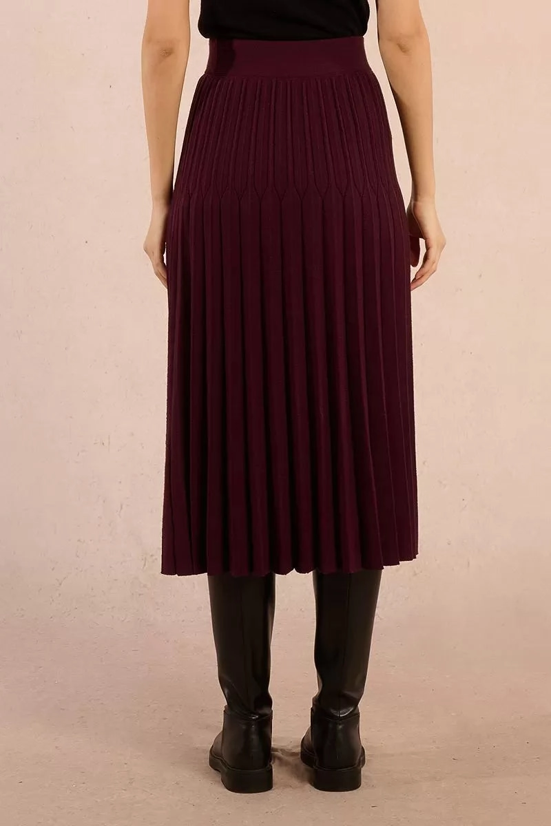 Basic Layers High Waisted Pleated Midi Skirt in Dark Red