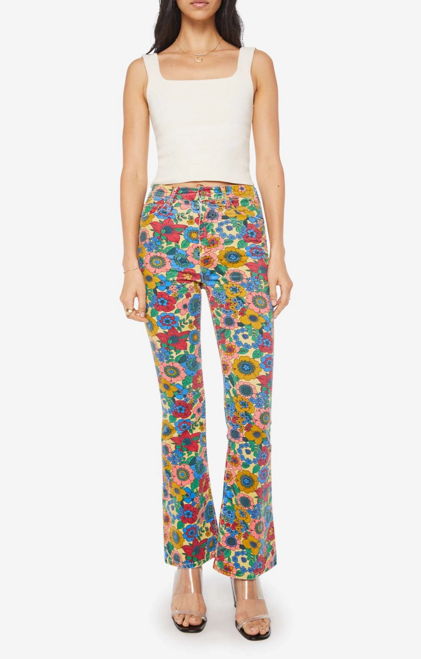 Music Event Picnic Style No Gap Waist Design High Waisted Weekender Skimp in Track And Flower Fields