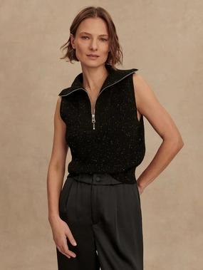 Varley Hally Half-Zip Rib Vest in Black Fleck AntiFade Treatment Cozy Blouse