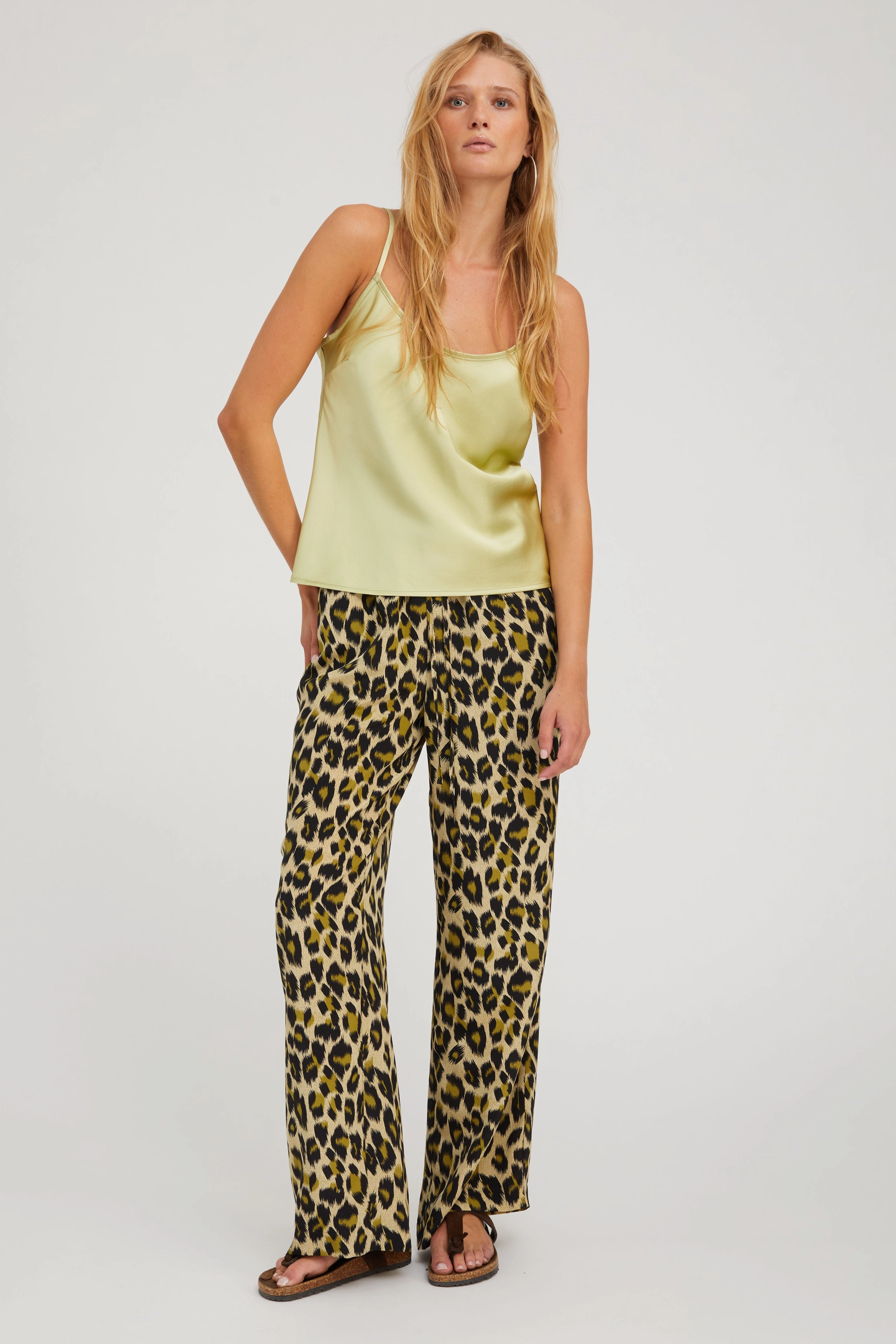 Green Leopard Silk Kauai Pants Cozy Casual No Ride Fit