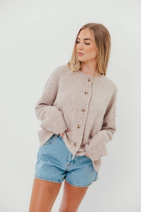 Kyla Cardigan Sweater in Oatmeal -Restocking Mid Oct Durable Fiber Blend OversizedFit