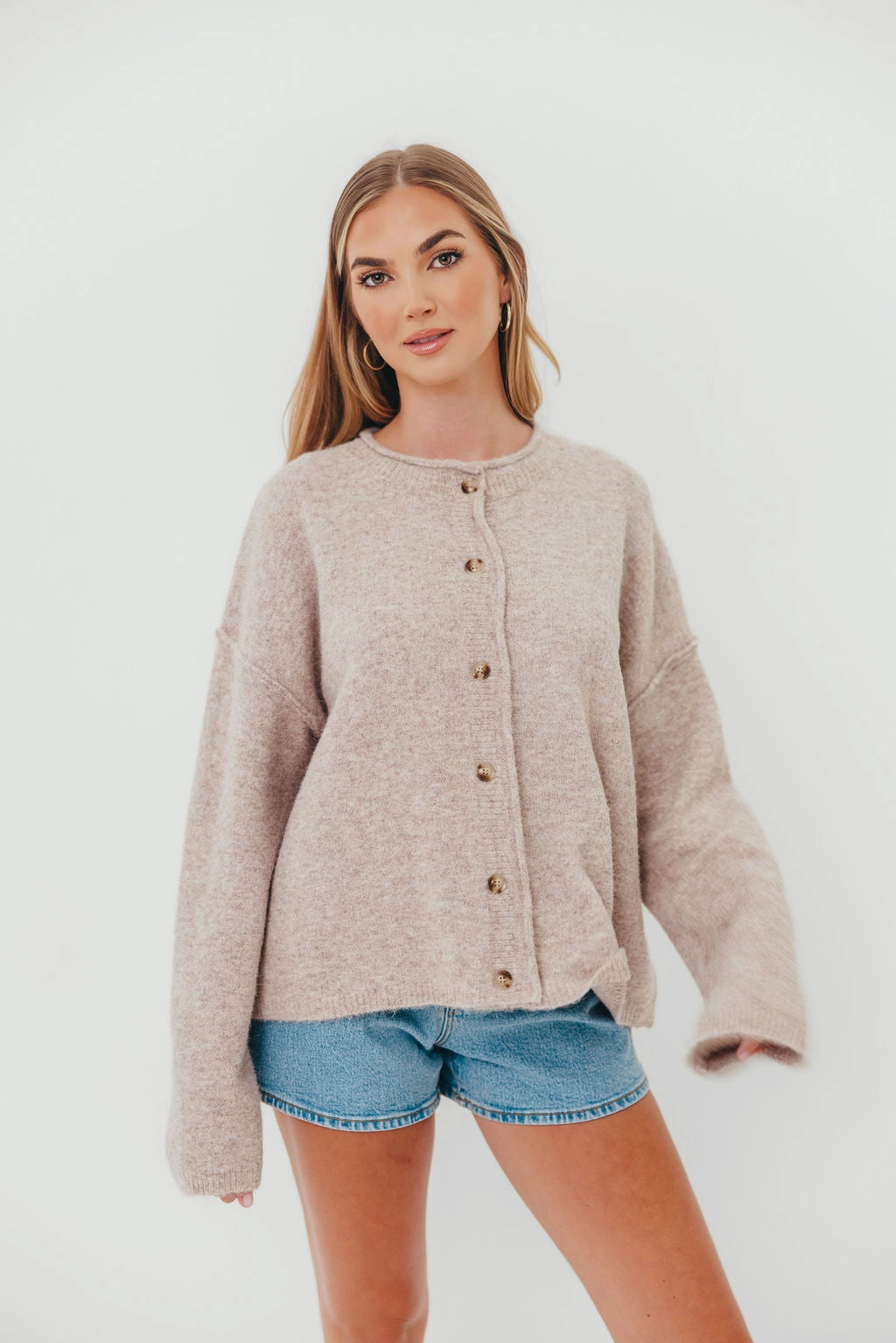 Kyla Cardigan Sweater in Oatmeal -Restocking Mid Oct Casual Fit