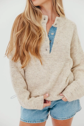 Blythe Two Tone Snap Collar Sweater in Oatmeal Odor Control Finish Double Chest Pocket