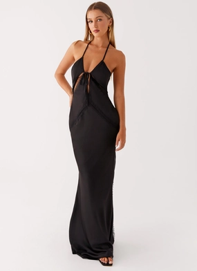 Lower Hem Elegant Mature Highway Maxi Dress - Black