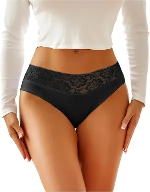 Hipster Panties for Women Mid Waist Lace No Show Bikini Briefs Seamless Cheeky Underwear Ladies Soft Stretch Brief