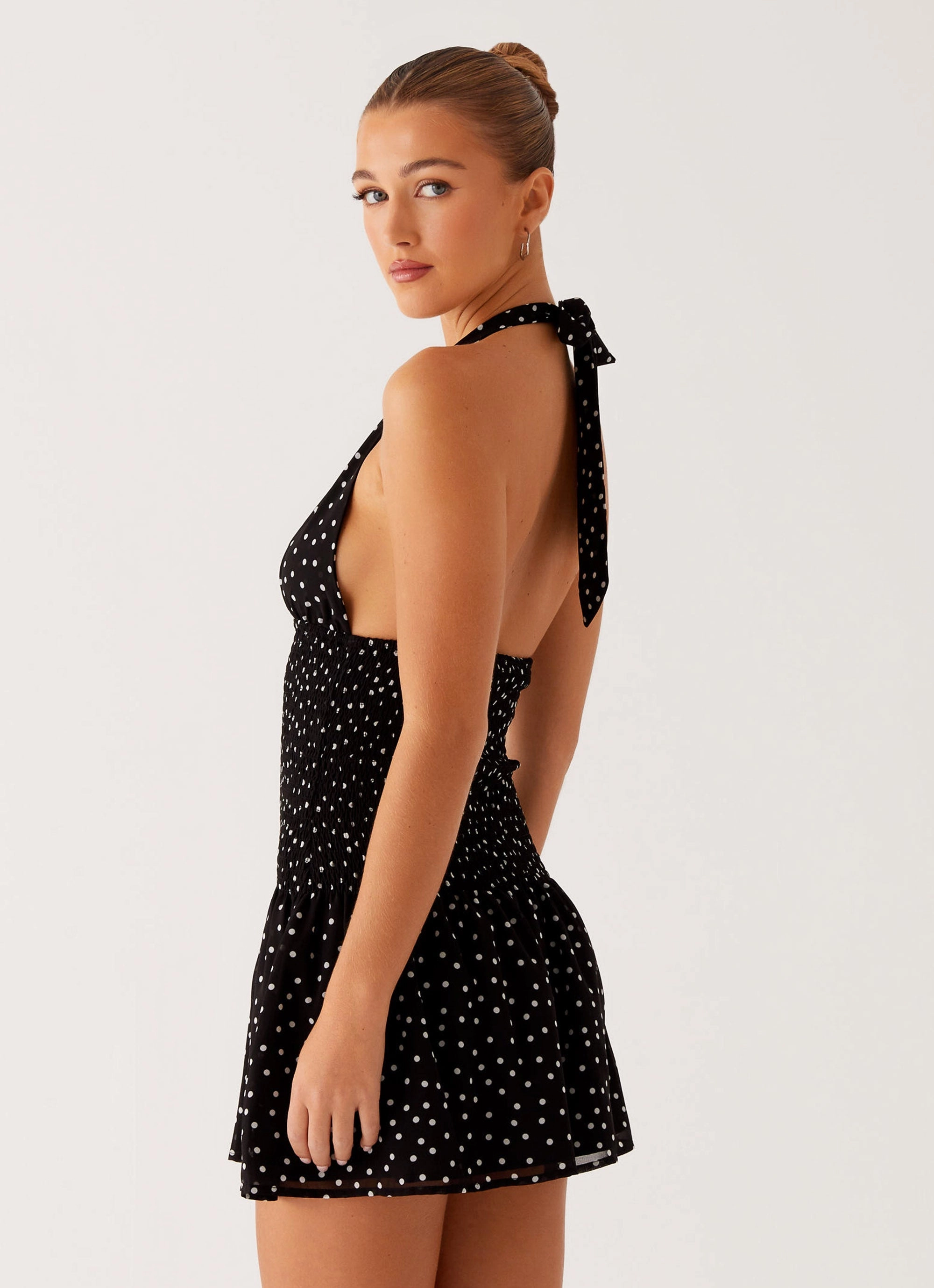 Holden Mini Dress - Black Polka Dot Refined Finish Fit for All Seasons