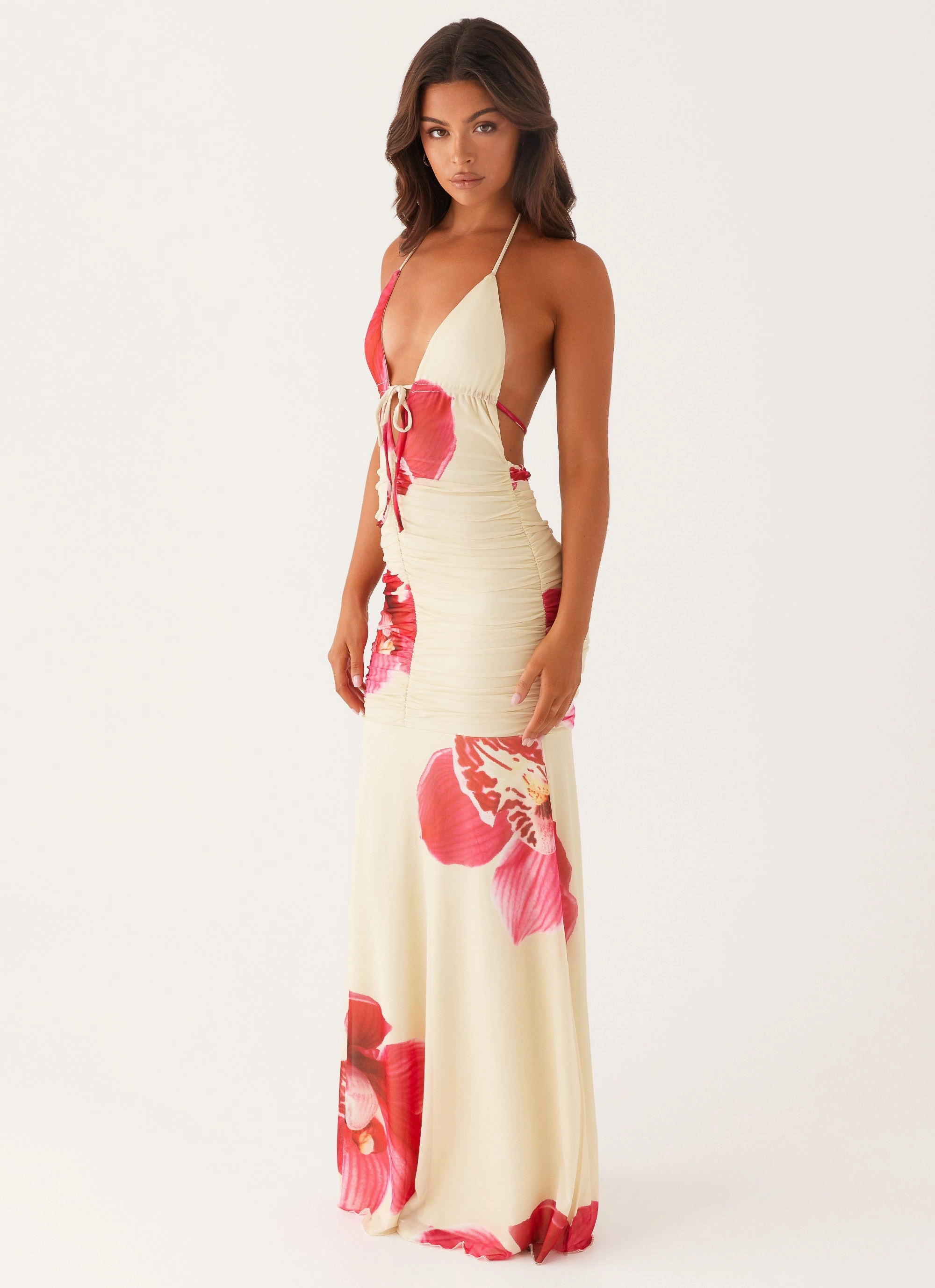 Hollywood Maxi Dress - Orchid Yellow Glossy-Finish Work Fit