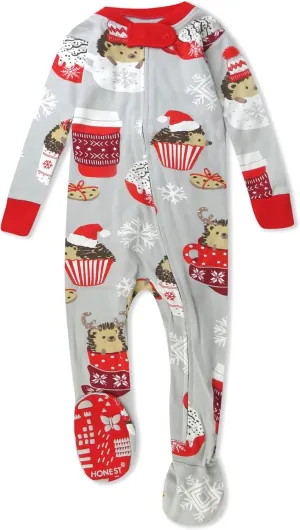 HonestBaby Baby 100% Organic Cotton Holiday Non-Slip Footed One-Piece Zip-Front Pajamas