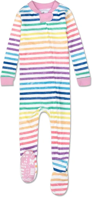 HonestBaby Baby Girls' 100% Organic Cotton Non-Slip Footed One-Piece Zip-Front Pajamas