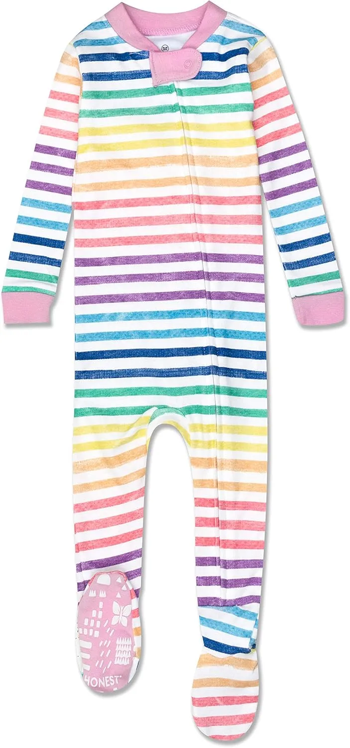 HonestBaby Baby Girls' 100% Organic Cotton Non-Slip Footed One-Piece Zip-Front Pajamas