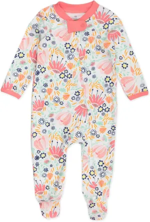 HonestBaby Footed Sleep & Play Pajamas Organic Cotton for Infant Baby Girls, Flower Power