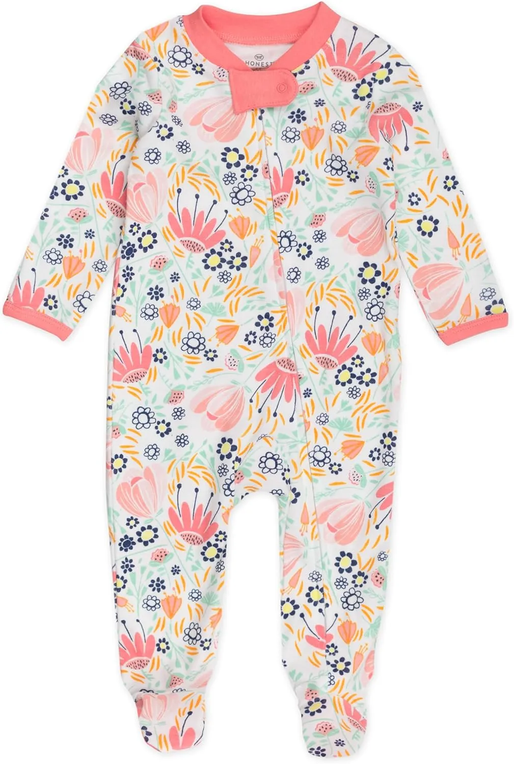 HonestBaby Footed Sleep & Play Pajamas Organic Cotton for Infant Baby Girls, Flower Power