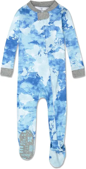 HonestBaby Non-Slip Footed Pajamas One-Piece Sleeper Zip-Front Pjs 100% Organic Cotton for Baby Boys