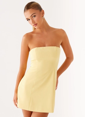 Honey Bow Mini Dress - Yellow Elegant Finish Stylish Waistband