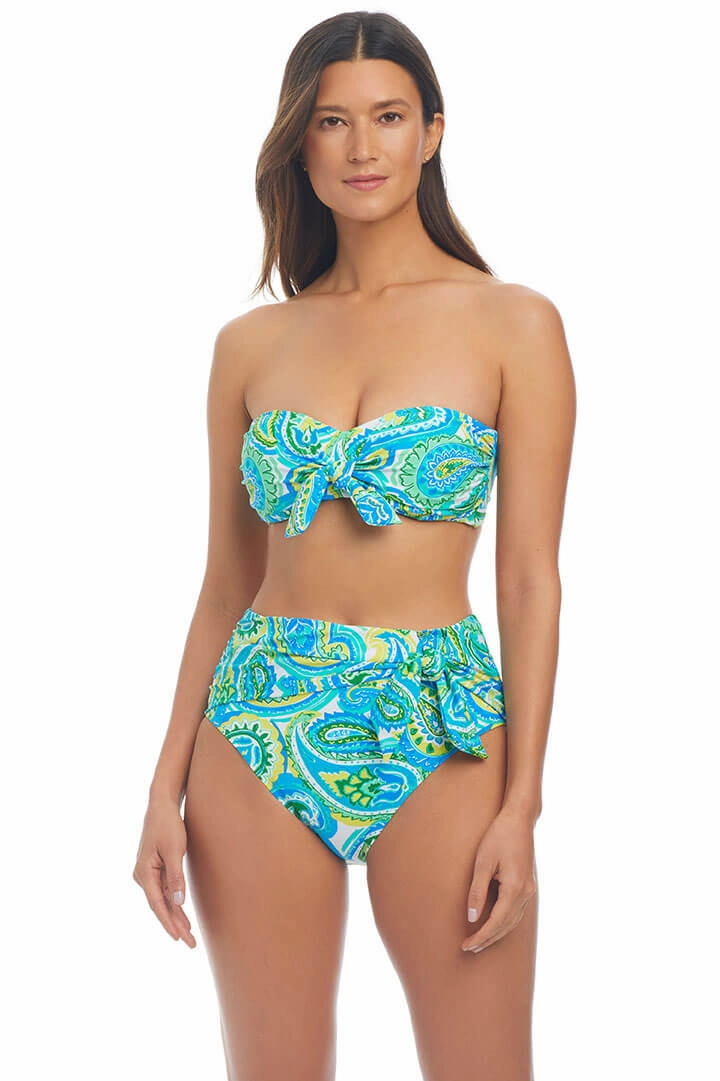 Contrast Stitch Detail More Is More Tie-Front Bandeau Bikini Top