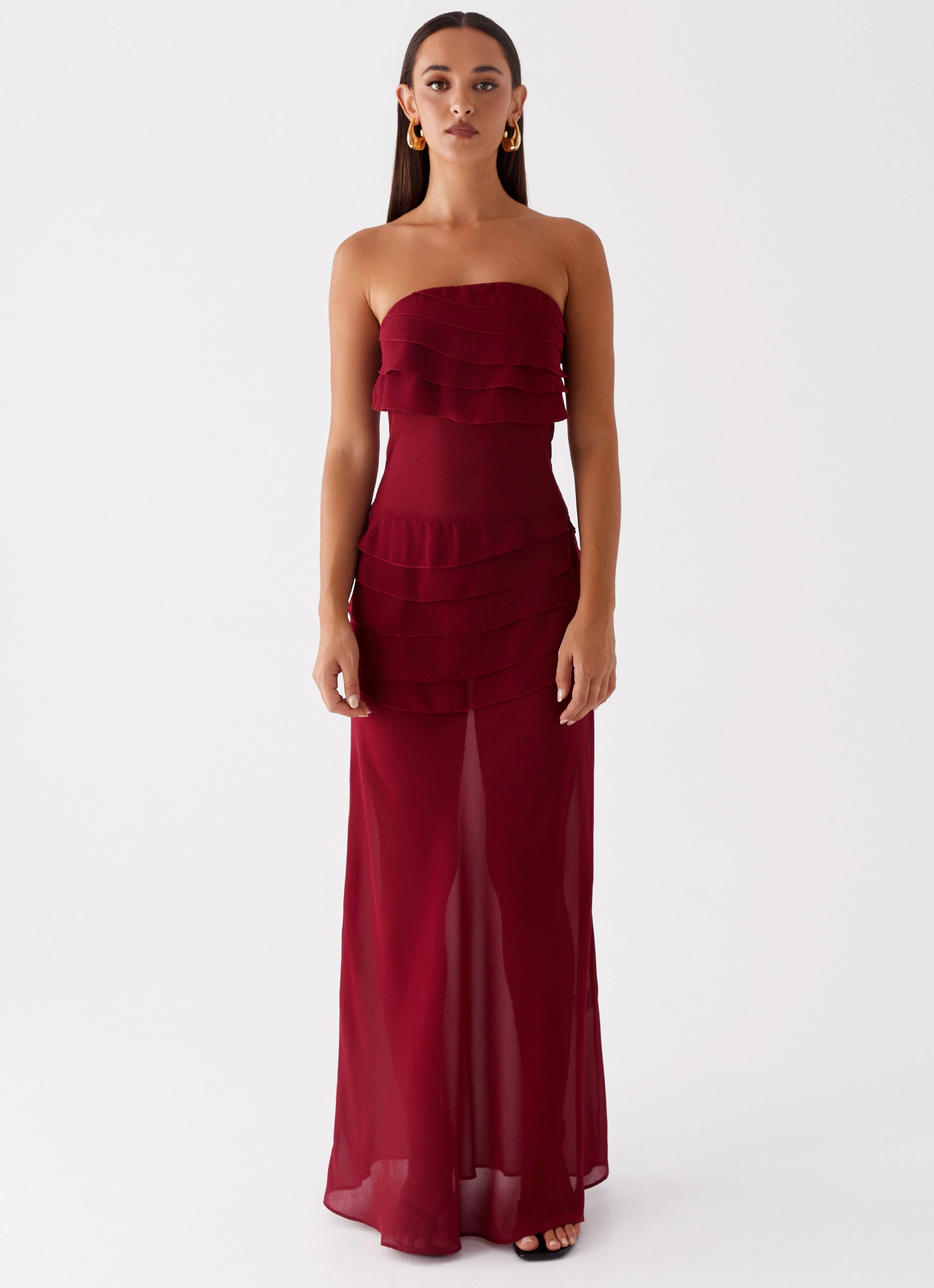 Into The Night Maxi Dress - Cherry Red Tailored Wear Warm Undertone