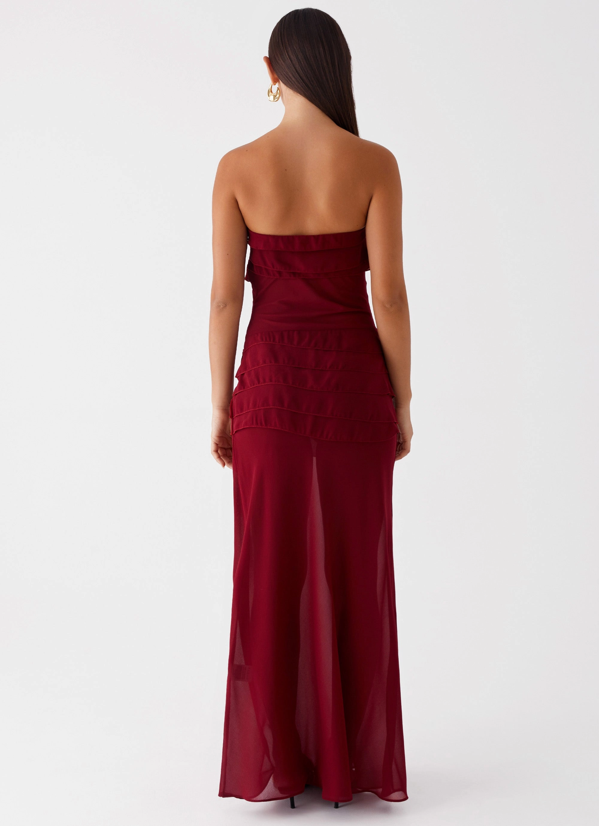 Into The Night Maxi Dress - Cherry Red Charming Comfort Silky-Feel