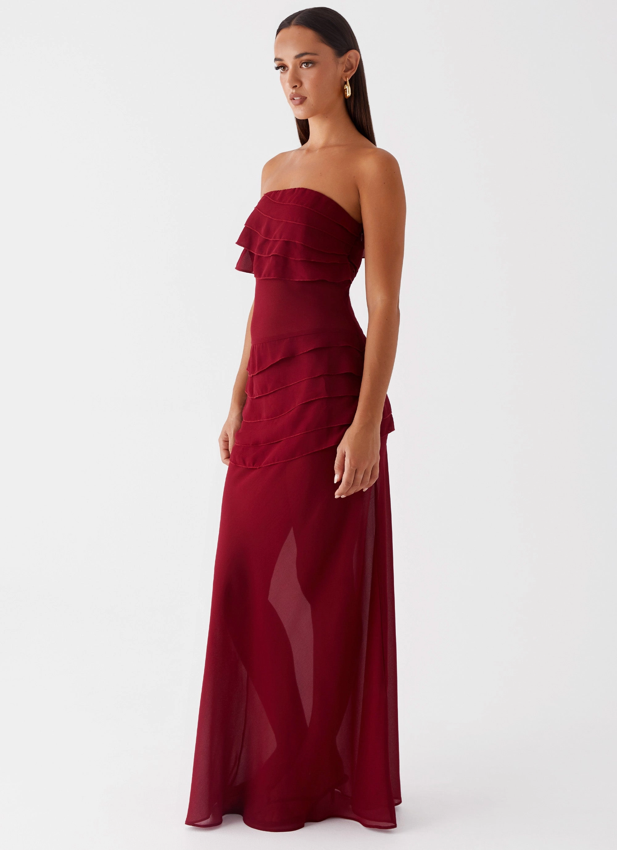 Smooth Tone Flowy Layers Into The Night Maxi Dress - Cherry Red