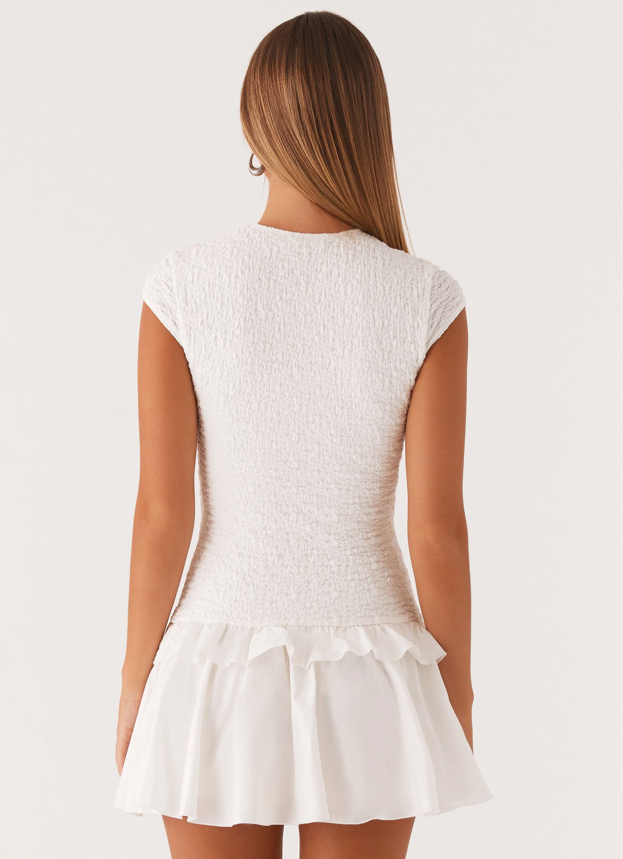 Fast Chic Chic Waistband Hopeless Romantic Mini Dress - White