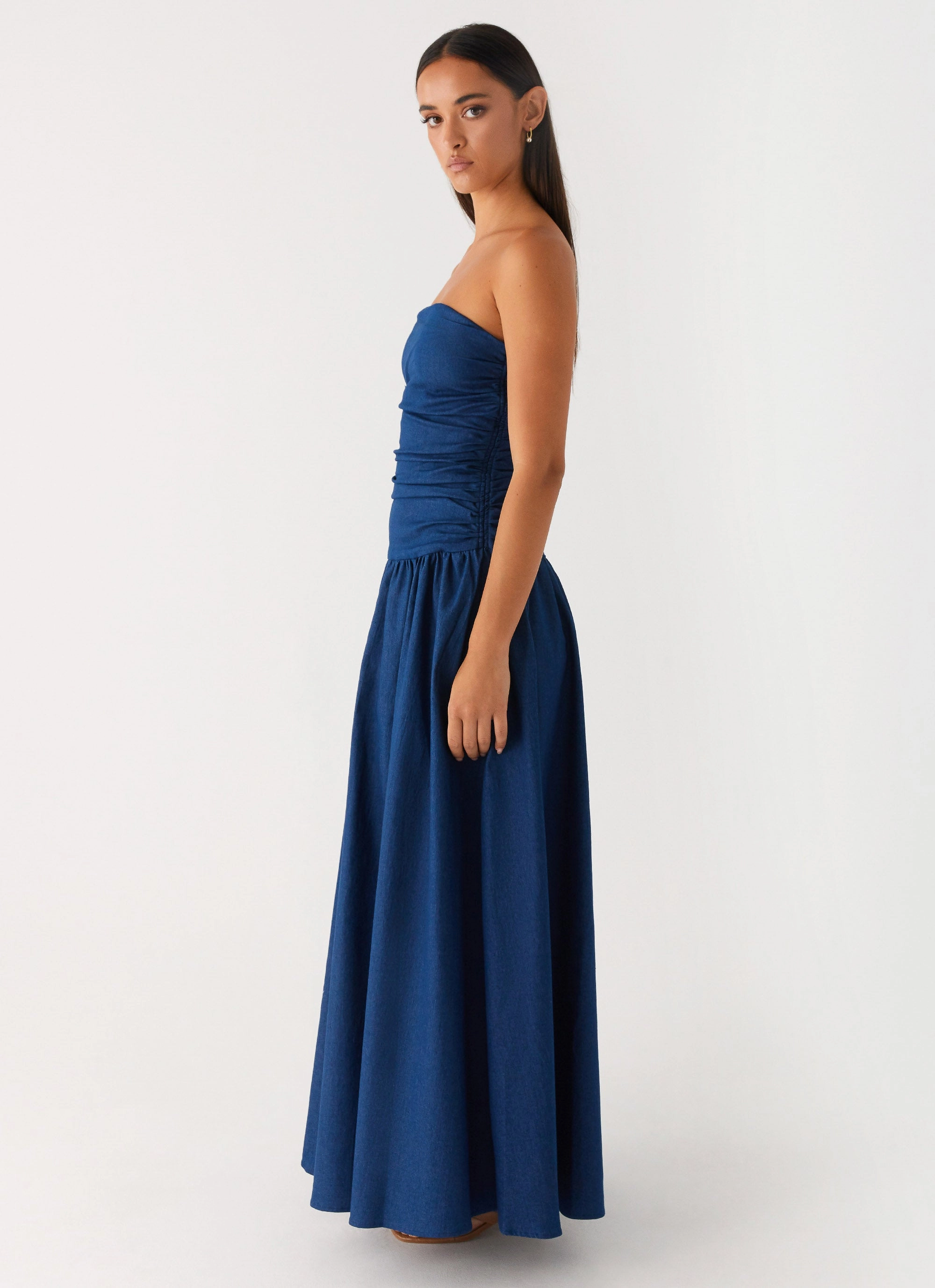 Carmel Denim Maxi Dress - Indigo Stylish Appeal Contemporary Waist