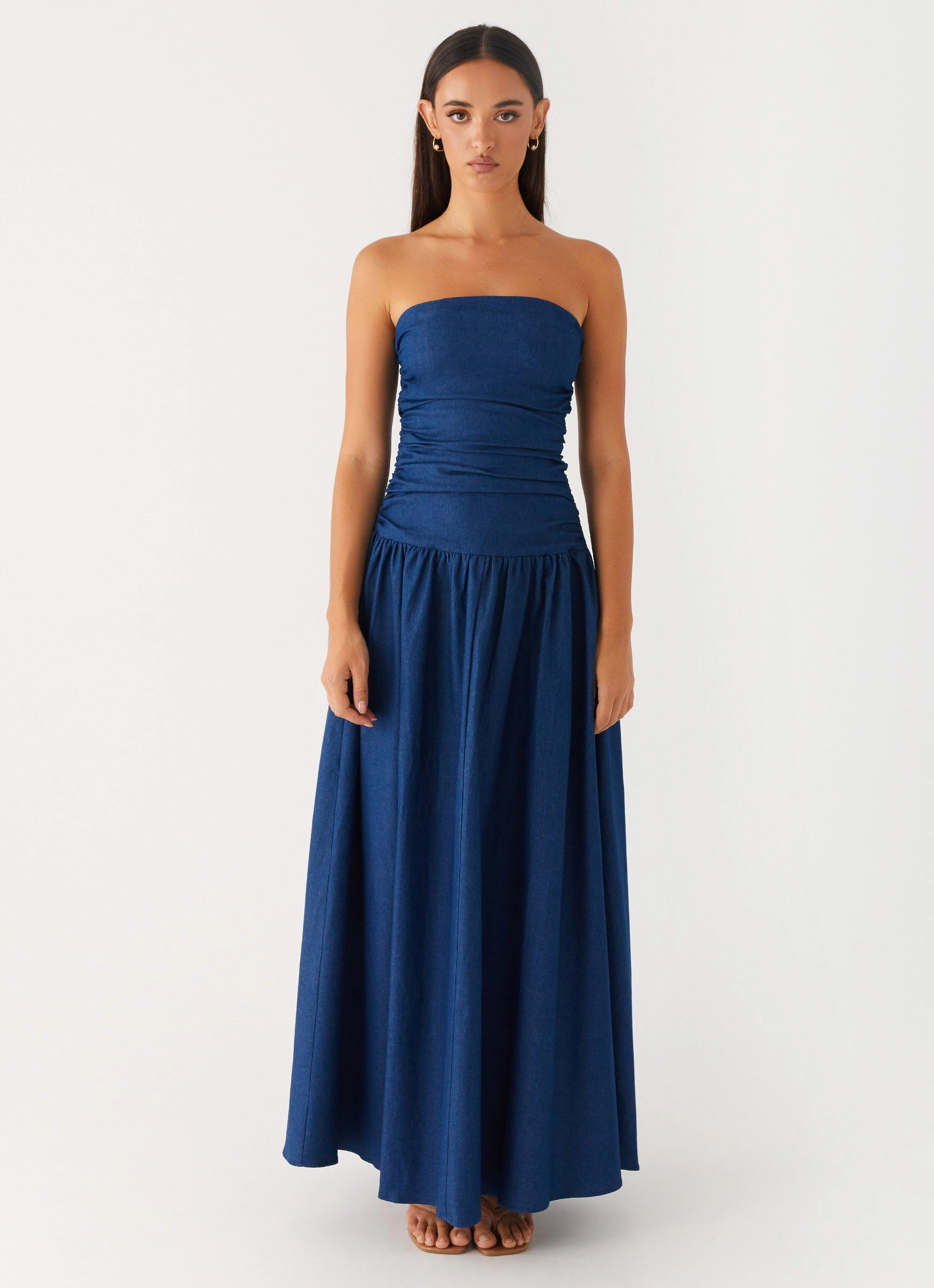 Ankle-length Comfort Layer Wear Carmel Denim Maxi Dress - Indigo
