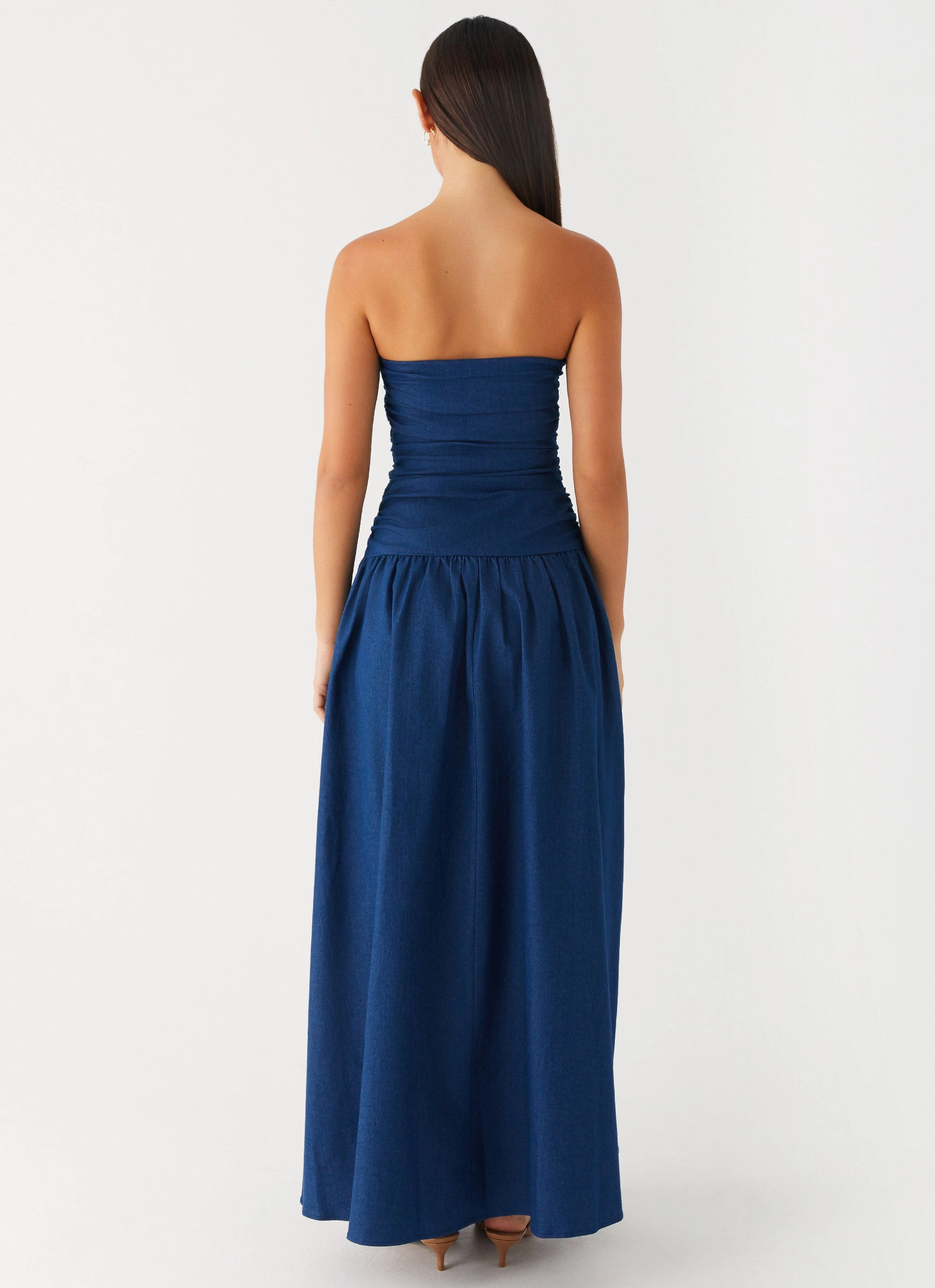Cozy Cut Adjustable-Straps Carmel Denim Maxi Dress - Indigo