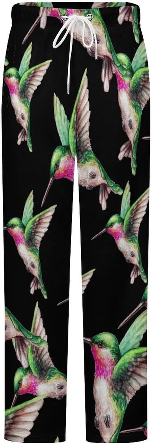 Hummingbird Bird Women's Flannel Pajama Pants Fleece Lounge Sleep Bottoms PJ