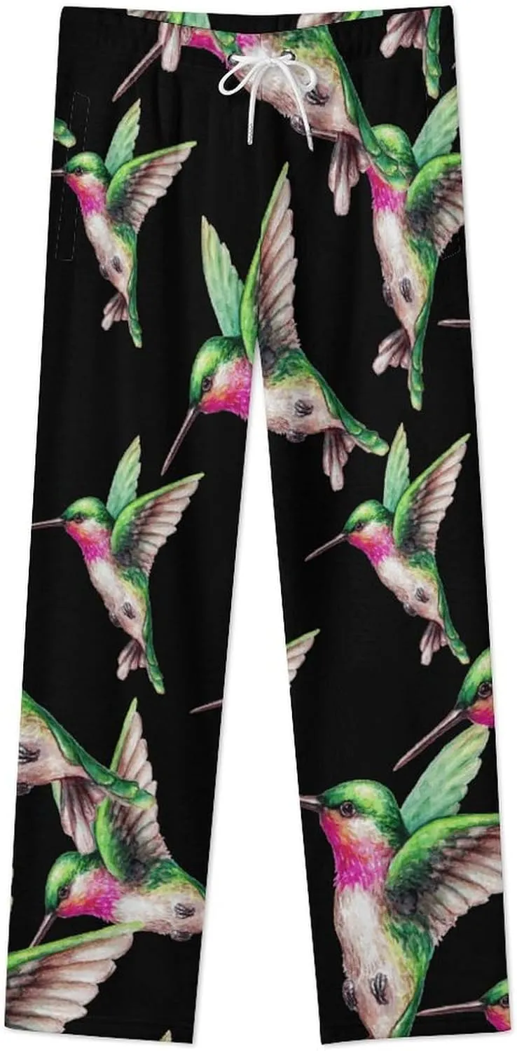 Hummingbird Bird Women's Flannel Pajama Pants Fleece Lounge Sleep Bottoms PJ