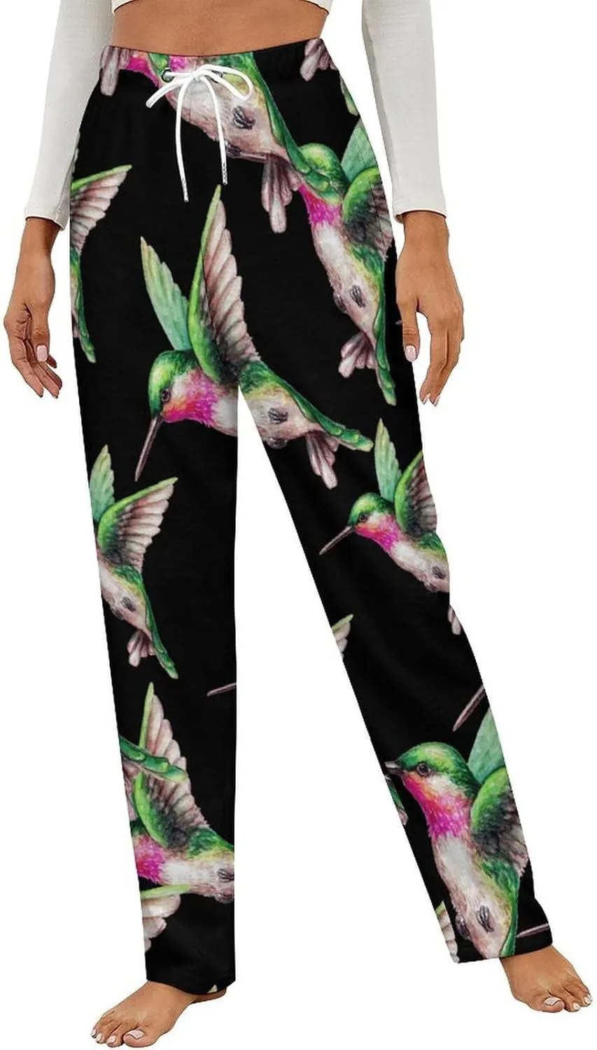Hummingbird Bird Women's Flannel Pajama Pants Fleece Lounge Sleep Bottoms PJ