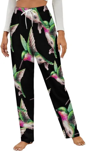 Hummingbird Bird Women's Flannel Pajama Pants Fleece Lounge Sleep Bottoms PJ
