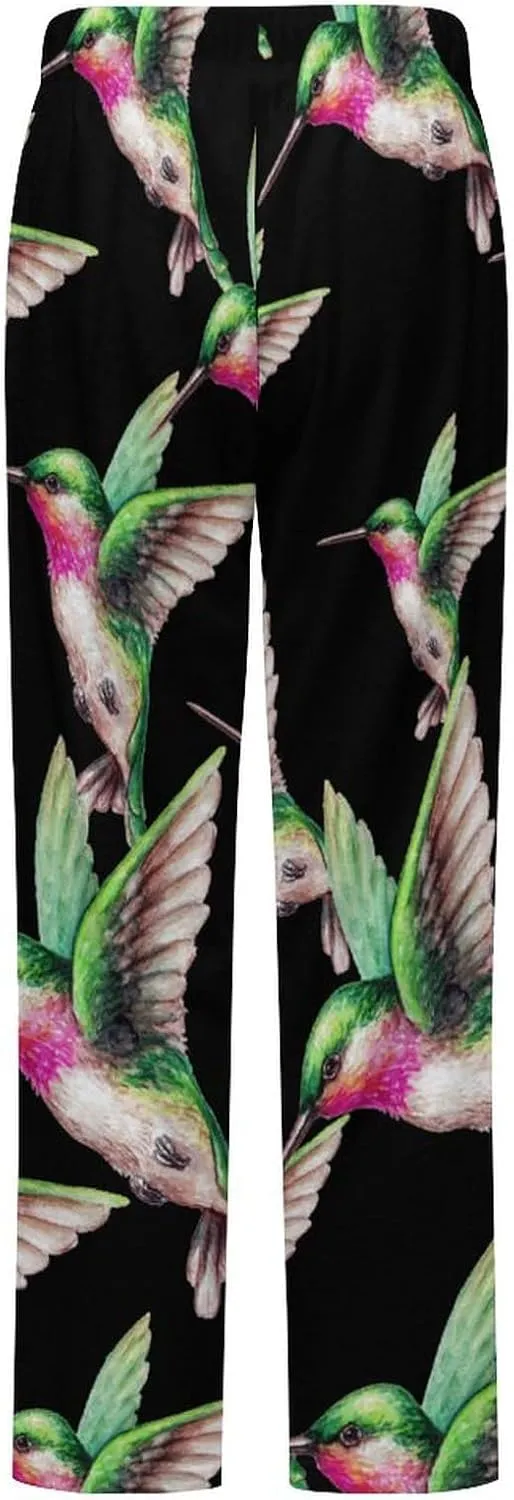 Hummingbird Bird Women's Flannel Pajama Pants Fleece Lounge Sleep Bottoms PJ