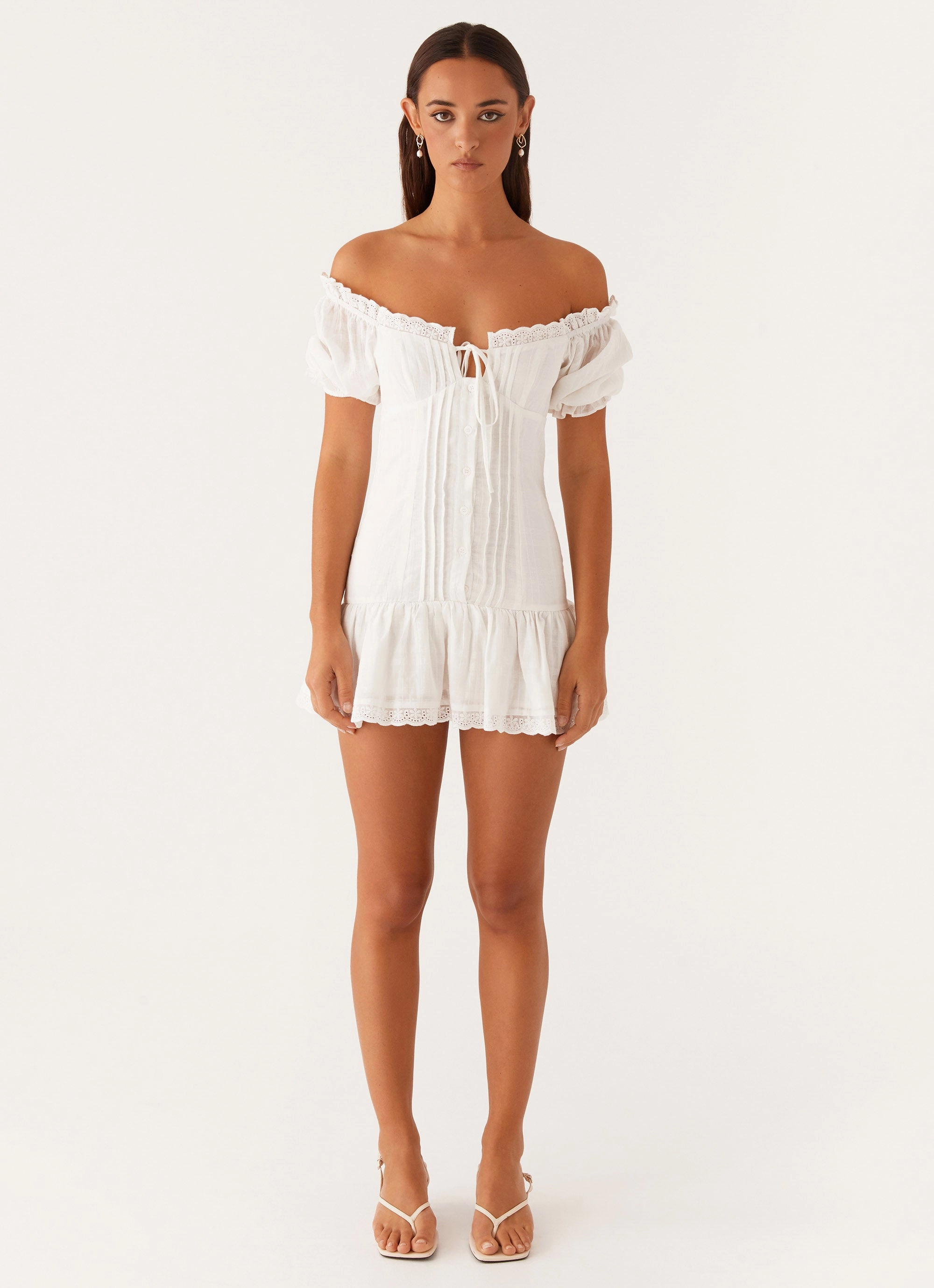 Panelled-Design Polished Form Hundred Percent Mini Dress - White