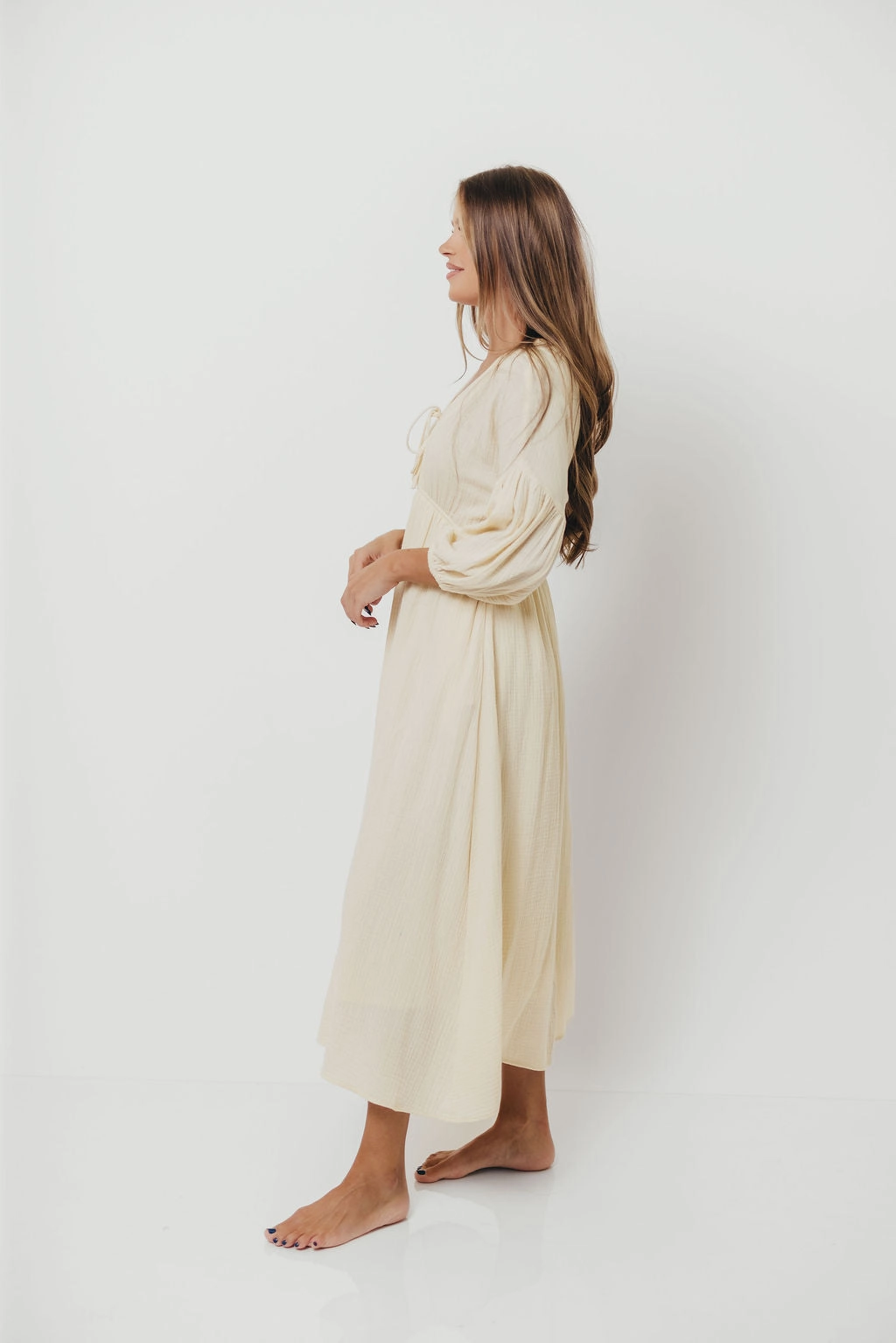 Soft Touch Hunter 100% Cotton Gauze Midi Dress in Butter - Bump Friendly