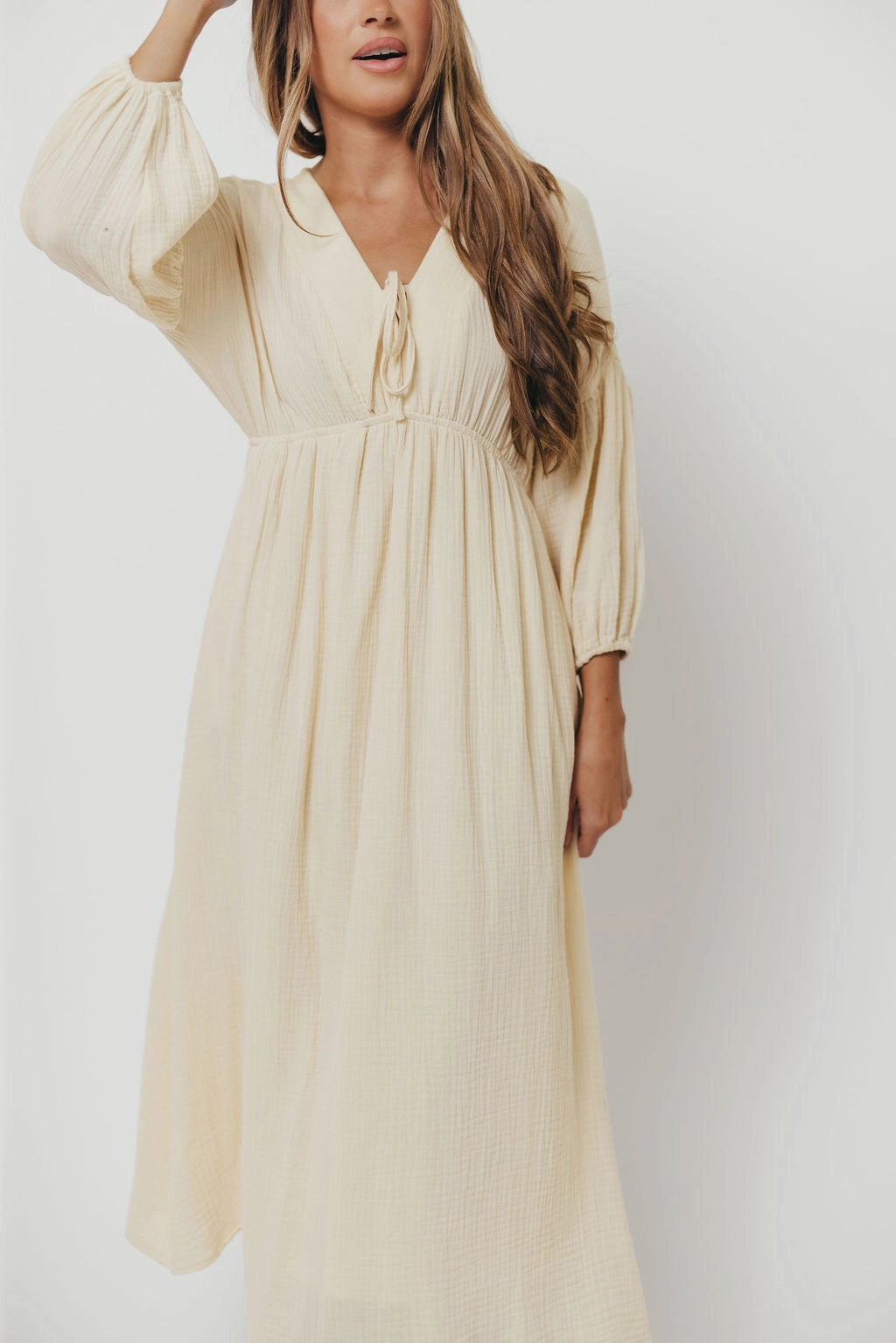 light layering Layered Wear Hunter 100% Cotton Gauze Midi Dress in Butter - Bump Friendly