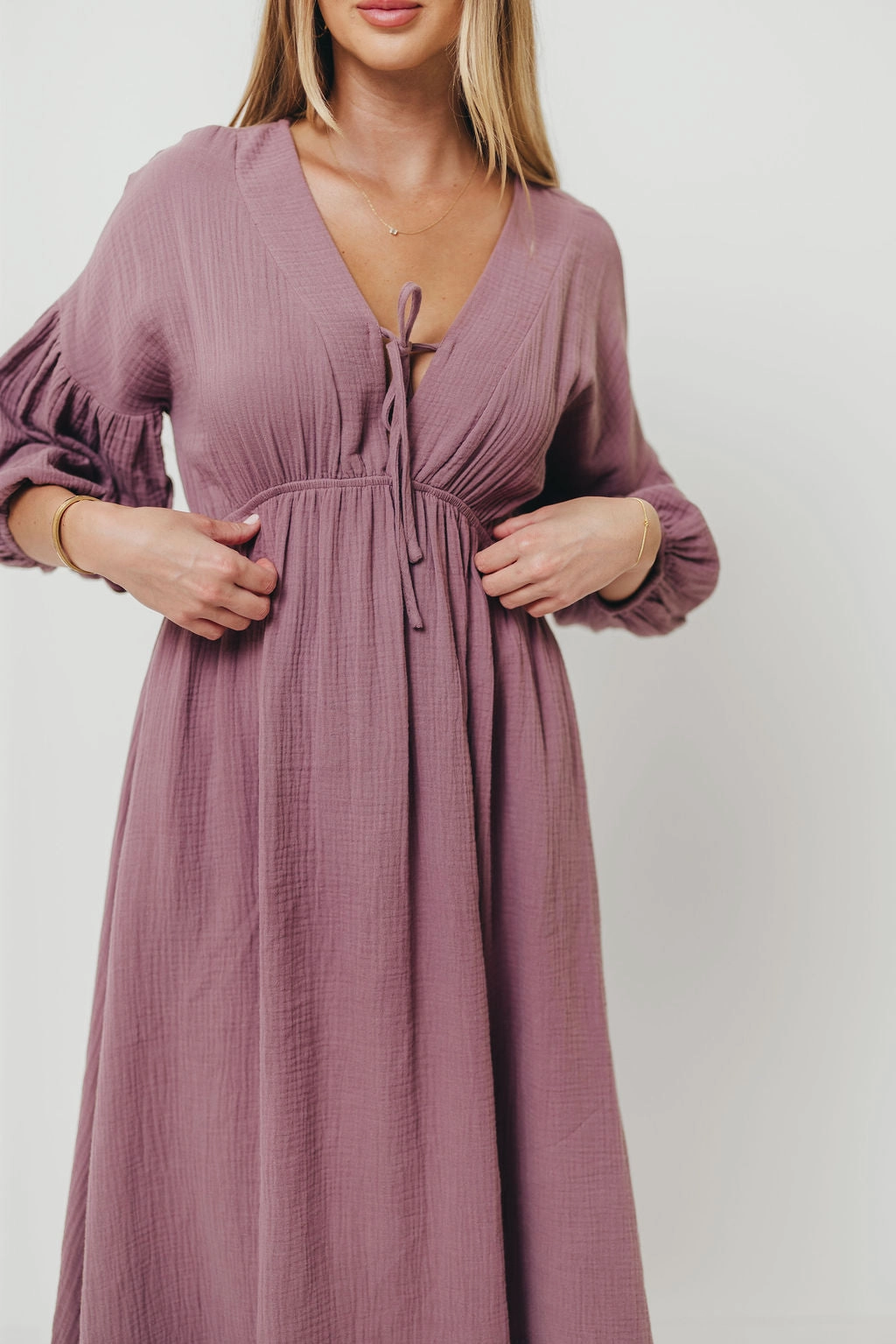 Hunter 100% Cotton Gauze Midi Dress in Smoky Plum - Bump Friendly Modern Twist Versatile sundress