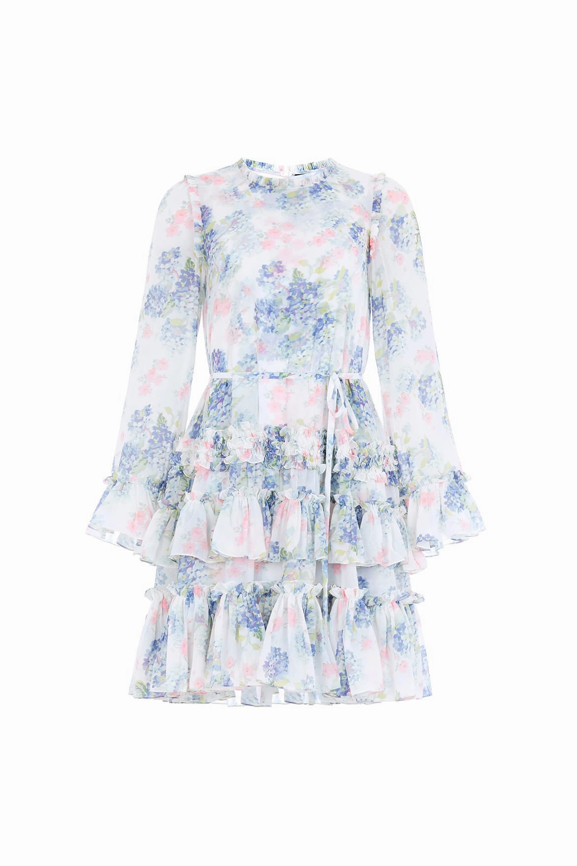 Hydrangea Chiffon Round Neck Mini Dress Layered Movement Luxe style