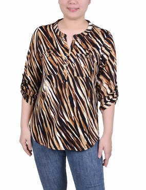 BioBased Fiber Long Tab-Sleeve Top With Pockets