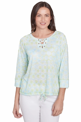 Casual Button-Down Spring Thing Lace-Up Neck Top