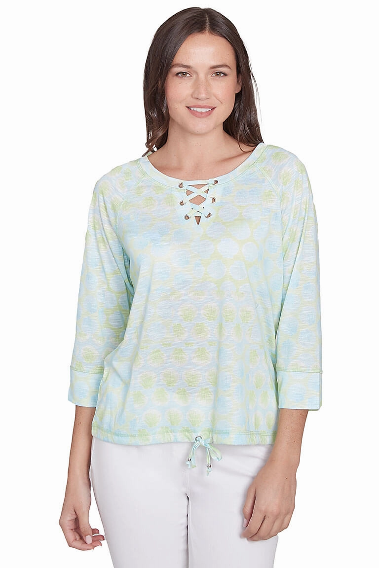 Casual Button-Down Spring Thing Lace-Up Neck Top