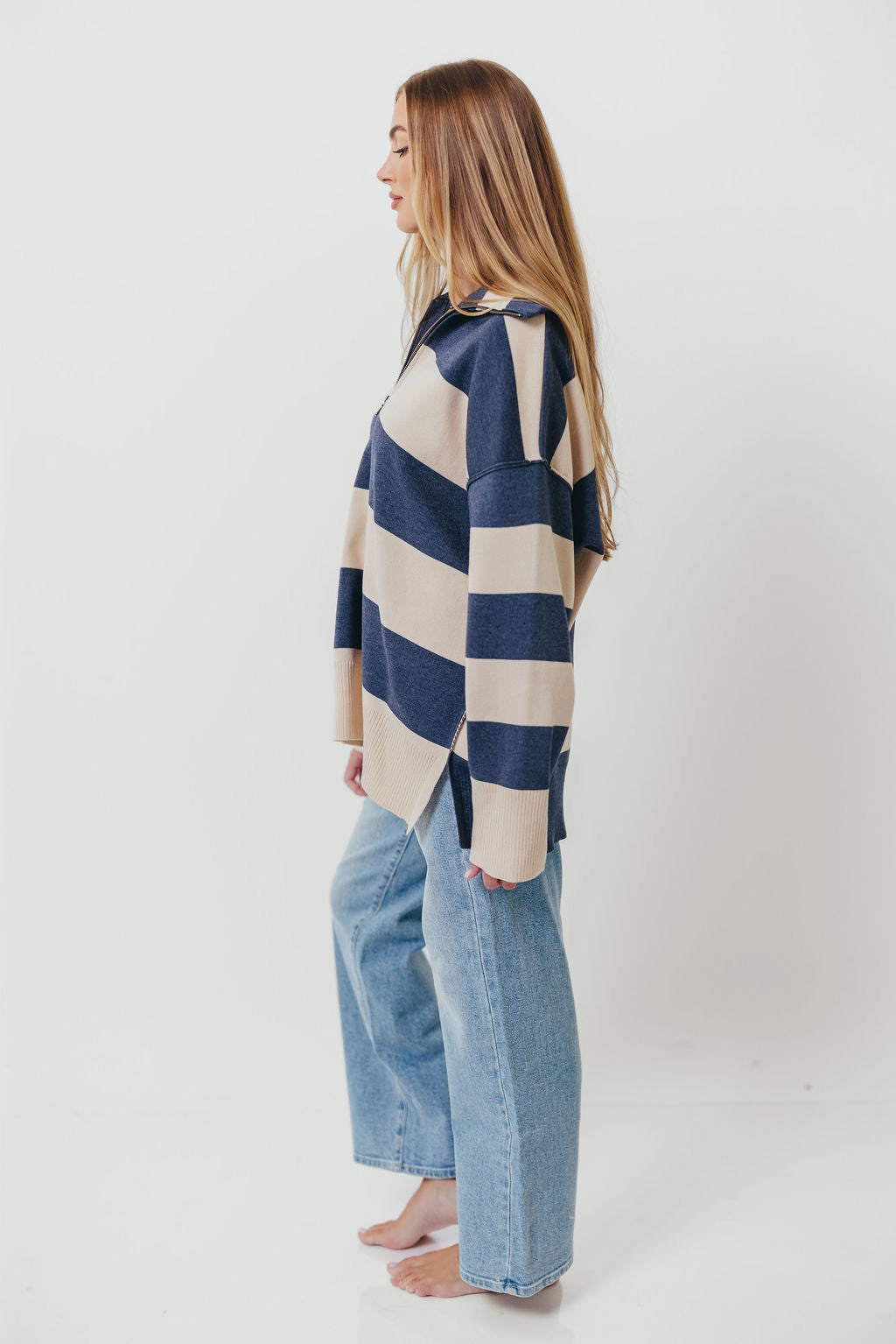 Fontaine Pullover in Navy Cream Soft Inner Lining